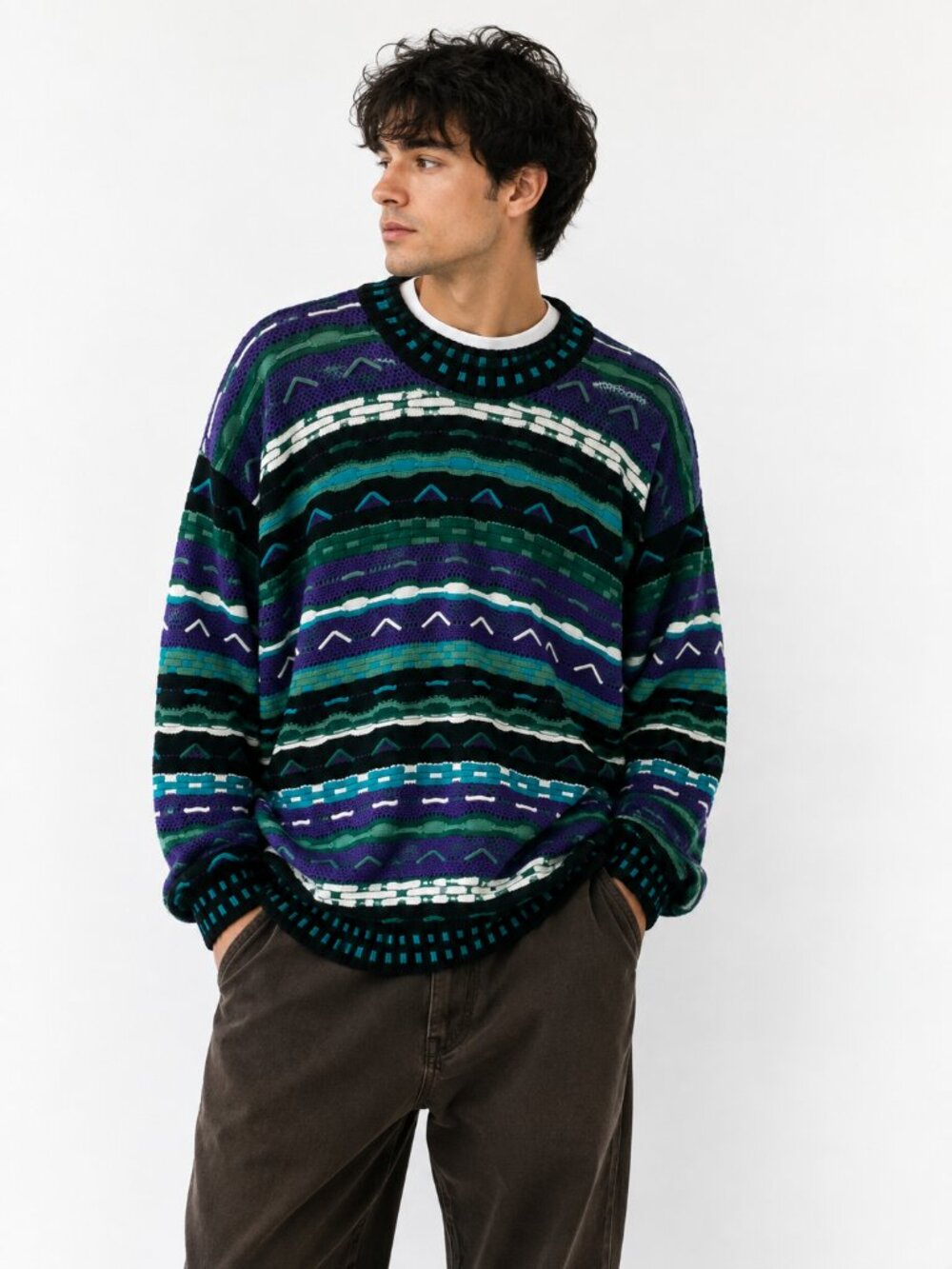 Vintage 90s Abstract Knit Sweater XXL Grandpa Core Coogi Style Retro Pullover